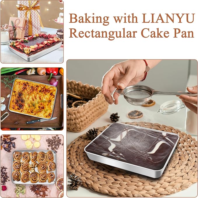 LIANYU Baking Pan Set of 2, 12⅓ x 9¾ x 2 Inch Cake Lasagna Brownies Casseroles - Image 7