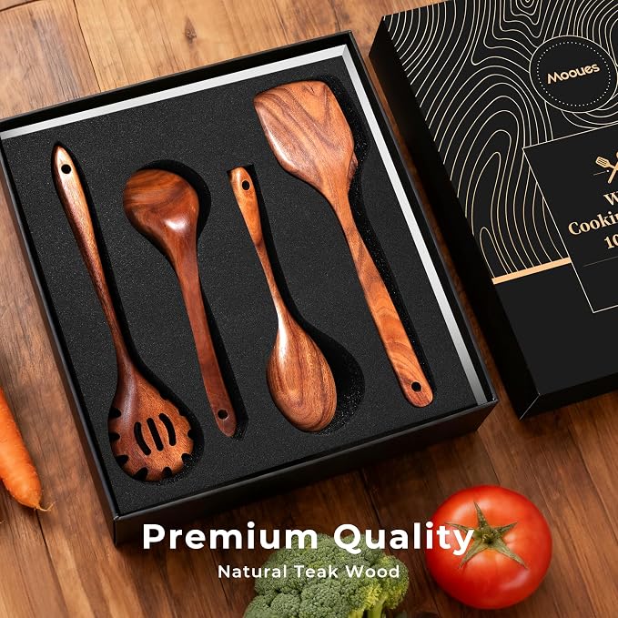 Mooues Wooden Spoons for Cooking, Wooden Utensils for Cooking Natural Teak - Image 3