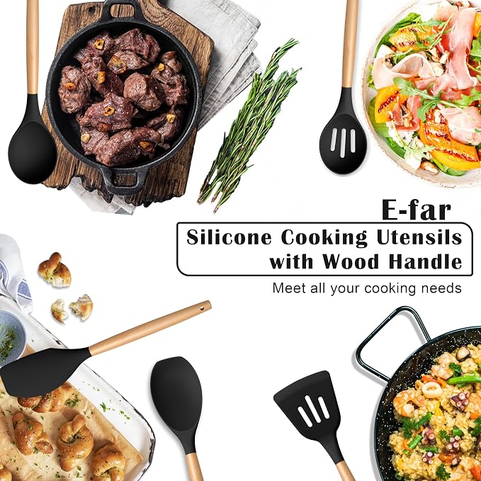 E-far Silicone Cooking Utensils Set, 5-Piece Black Kitchen Utensils Set - Image 6