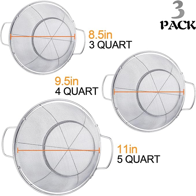 3 Pack 18/8 Stainless Steel Colander Sieves, Mesh Strainer Net Baskets - Image 4