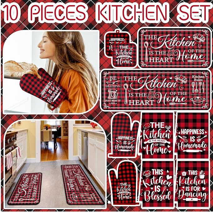 Fourluoo 10 Pcs Farmhouse Kitchen Decor and Accessories Set 4 Kitchen Towels 2 - Image 2