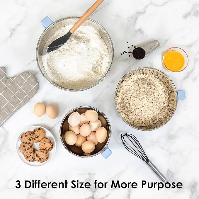 Rorence Stainless Steel Mixing Bowls Set: Non-Slip Silicone Bottom Kitchen Bowls - Image 5