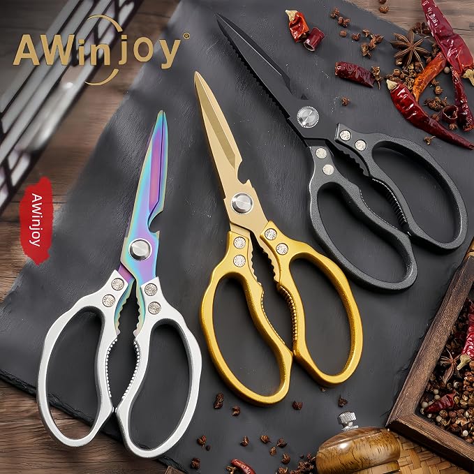 AWinjoy Japanese Gold Kitchen Scissors, Heavy Duty Stainless Steel, Dishwasher - Image 6
