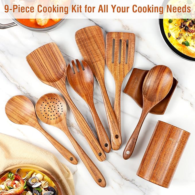 Mooues Wooden Spoons for Cooking, Wooden Utensils for Cooking Natural Teak - Image 7