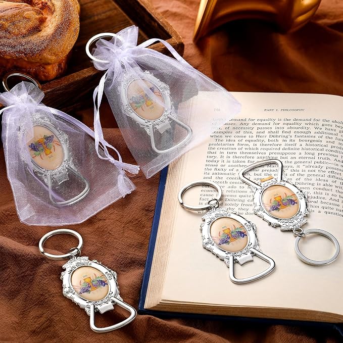 Misdary 12 Pcs First Communion Bottle Opener Keychain Catholic Bottle Opener - Image 2