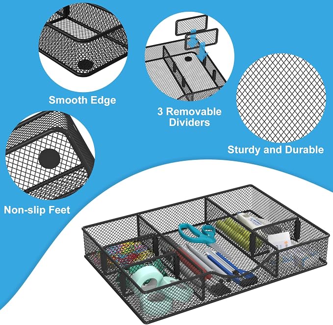 VyGrow Desk Drawer Organizer Tray, Metal Mesh Drawer Organizers Office - Image 4