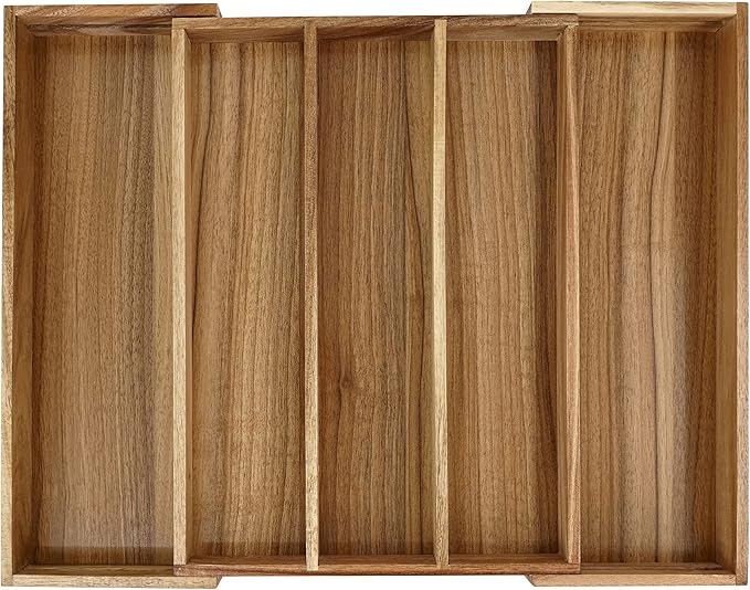 EcoFives Luxury Acacia Silverware Organizer -Kitchen Drawer Organizer - Image 8