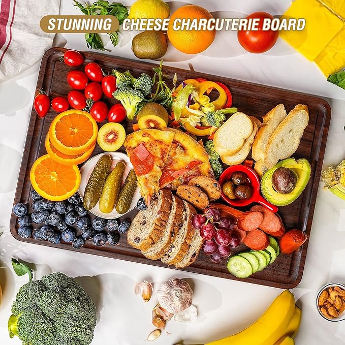 AZRHOM Walnut Wood Cutting Board, 18x12in Large Wooden Chopping Boards - Image 2