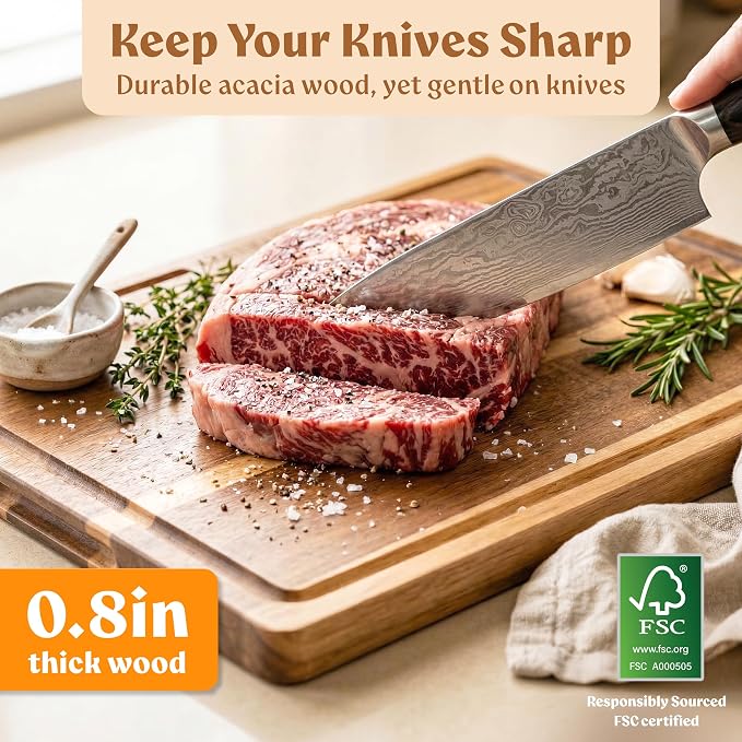 Acacia Wood Cutting Board for Kitchen, Non-Toxic Cutting Board Set of 3 - Image 5