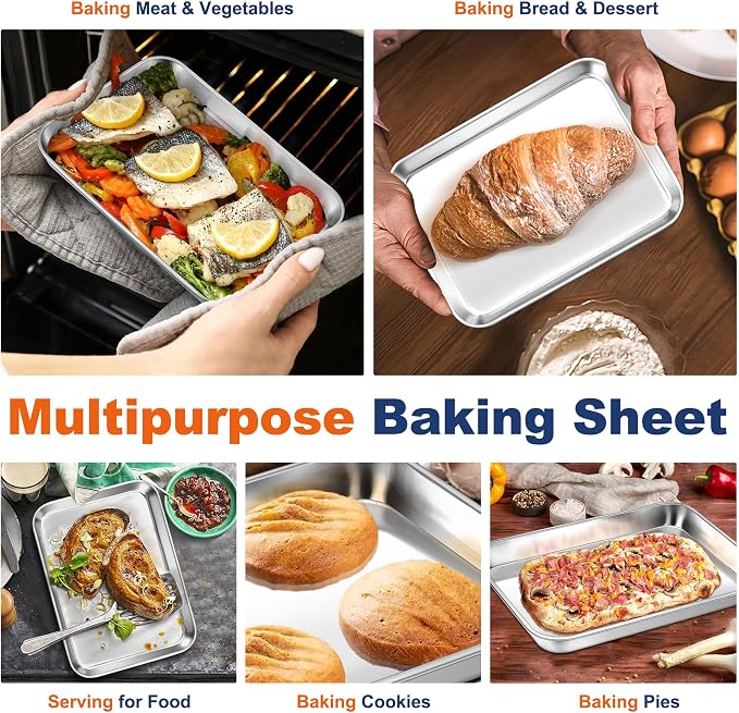 P&P CHEF 9 Inch Baking Cookie Sheet, Oven Pan Tray Stainless Steel Sheet Pan - Image 6