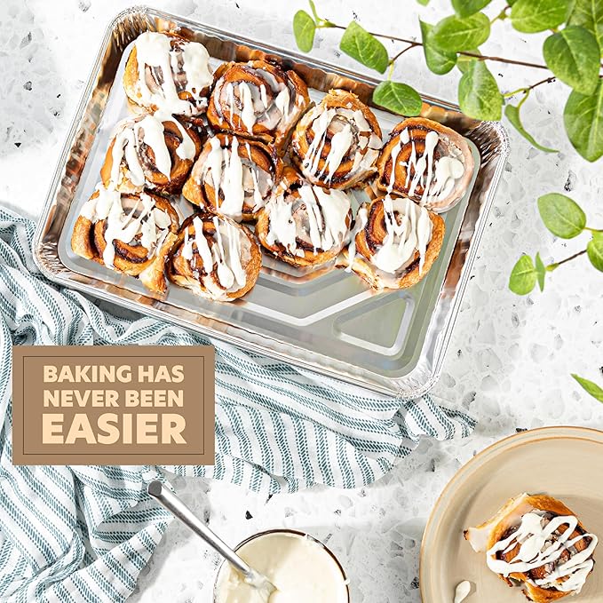 PLASTICPRO Aluminum Pans 5 Pack Disposable Cookie Sheets 9'' x 13'' Baking Pans - Image 2