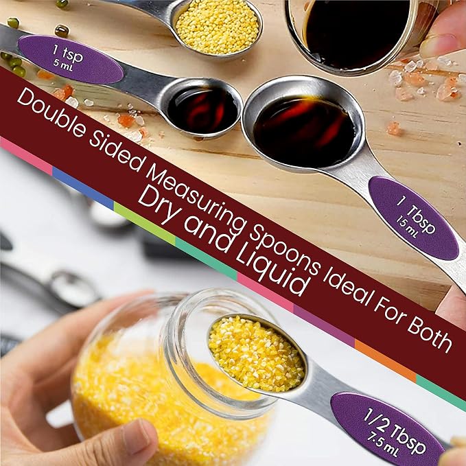 Magnetic Measuring Spoons Set of 9 Stainless Steel Dual-Sided Stackable - Image 8