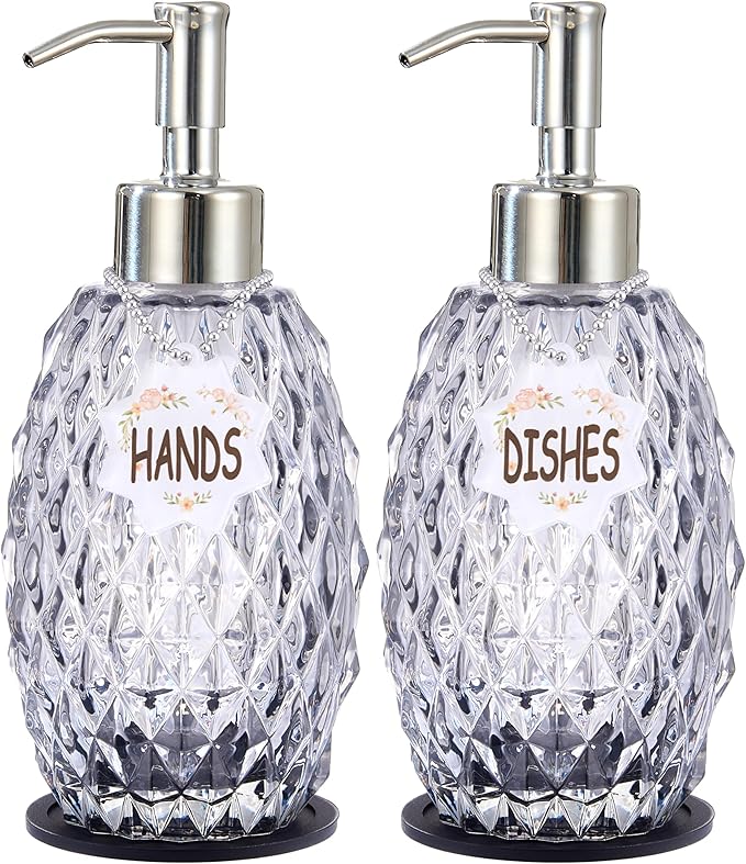 MALACHI Soap Dispenser Set, Crystal-Textured Diamond Glass by MALACHI