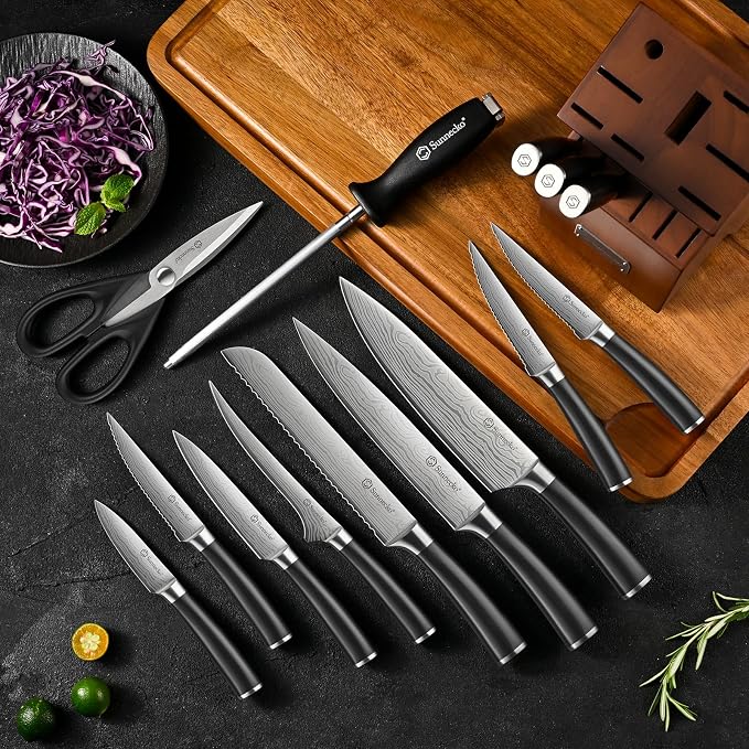 Sunnecko Knife Set with Block and Sharpener - Image 8