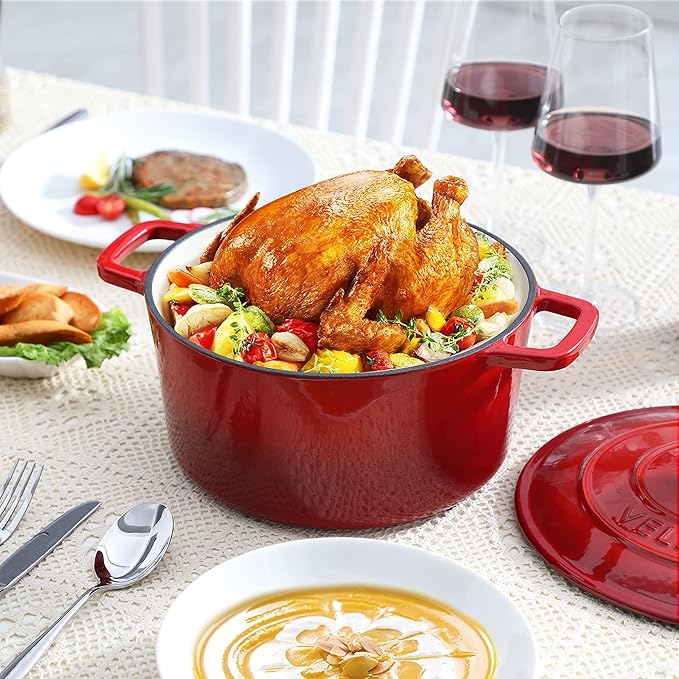 Velaze 6 QT Enameled Cast Iron Dutch Oven, Dual Handles Pot - Image 7