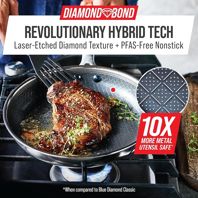 Blue Diamond Hybrid Nonstick Stainless Steel 10” Frying Pan, PFAS-Free Ceramic - Image 2
