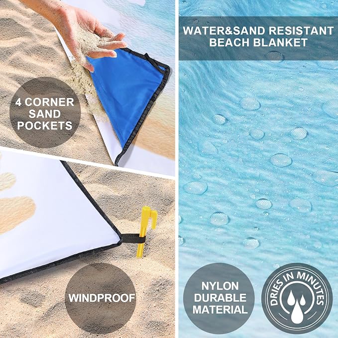WIWIGO Beach Blanket Waterproof Sandproof Beach Mat 79" X 83"/10'x9'for 2-8 - Image 3