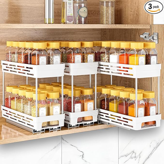 Pull Out Spice Rack Organizer for Cabinet, 3 Packs Slide Out Spice Racks by DABIGE