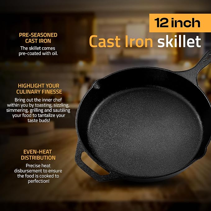 Utopia Kitchen Premium Cast Iron Skillets 12 Inch, Chef's Pan, Pre-Seasoned - Image 4