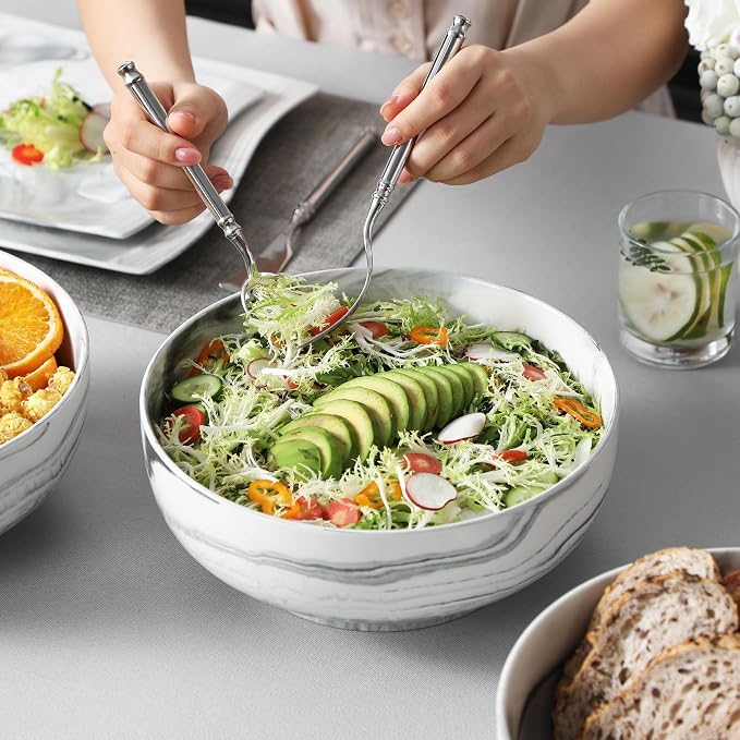 MALACASA Salad Bowls, 114 OZ Extra Large Serving Bowls Set of 2, Porcelain - Image 5