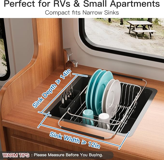 Apartment RV Small Dish Drainer Drying Rack Over The Sink In Stainless Steel - Image 3