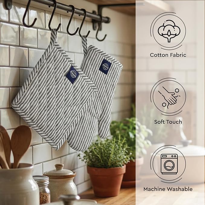 Encasa XO Heat Resistant 100% Cotton Oven Glove & Potholder Set - Image 3