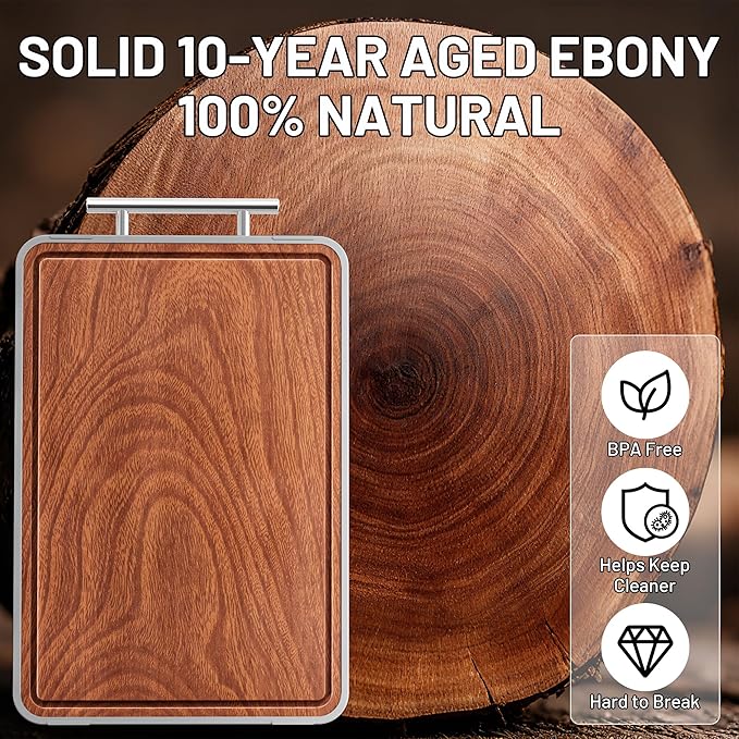 Titanium Cutting Boards For Kitchen, Ebony Wood Cutting Board, Double Sided - Image 4