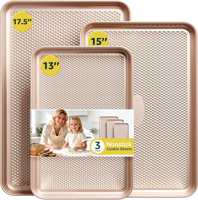 3Pcs Baking Sheet Pan Set, Large Nonstick Cookie Sheets Set, Jelly Roll Pans by SlowSLog