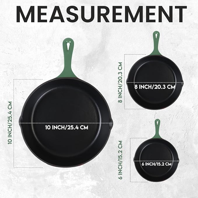 Utopia Kitchen Cast iron Skillets 3 Piece Set, Chefs Pan, Pre Seasoned Cast - Image 2