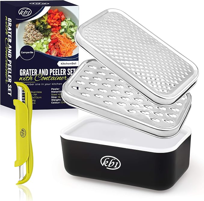 Cheese Grater with Container and Lid & Peeler Set by KitchenBe1