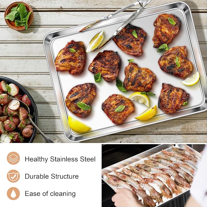E-far Baking Sheets Set of 4, 16” x12” x 1” Stainless Steel Cookie Sheets Pans - Image 4