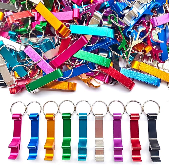 100Pcs Colored Aluminum Bottle Opener Keychain, Soda Beverage Beer Bottle by MTOMDY