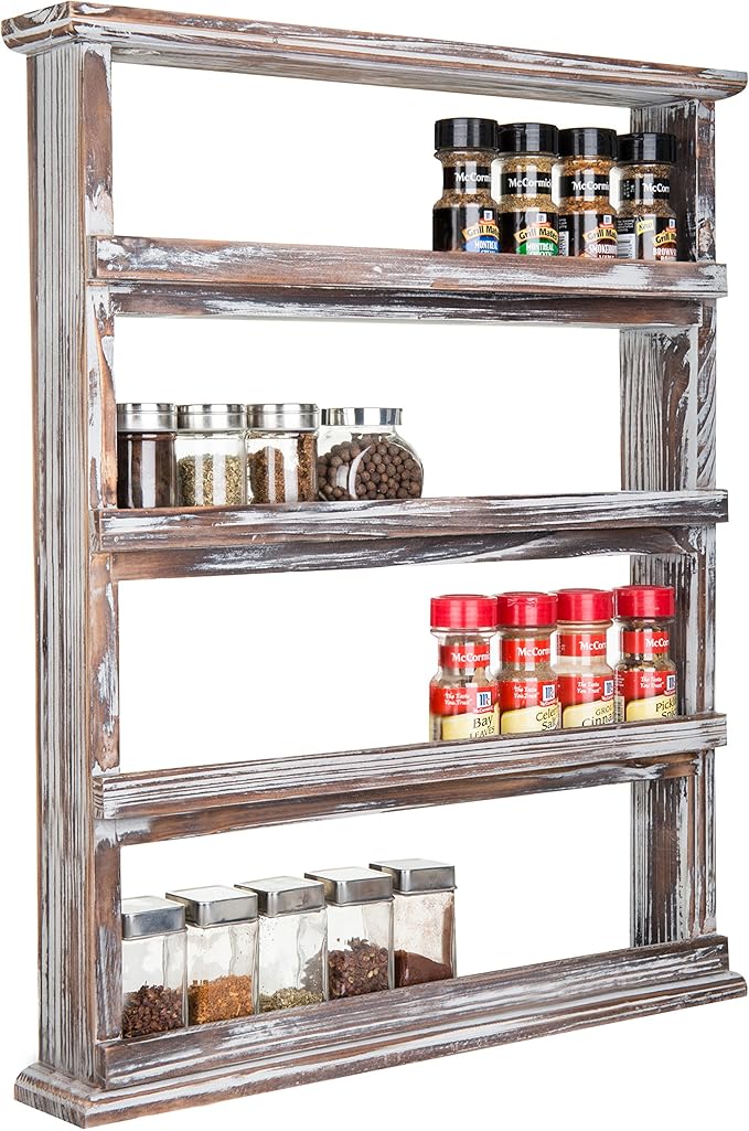 MyGift Wooden Spice Rack Wall Mount, Hanging 4 Tier Seasoning Jar Shelf - Image 2