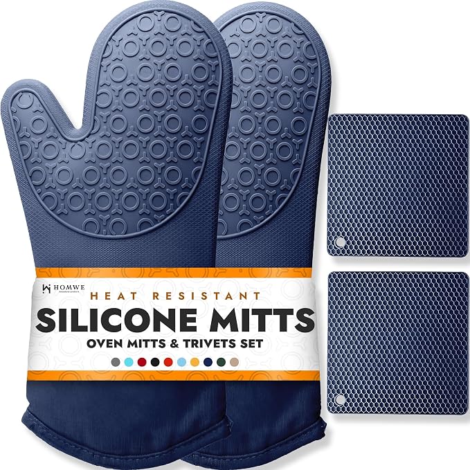 BPA-Free Soft Silicone 4 Piece Oven Mitts & Trivets Set by HOMWE