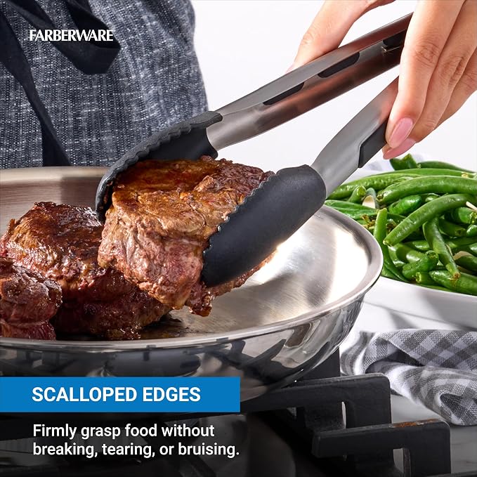 Farberware Silicone-Tipped Locking Kitchen Tongs – Heat Resistant, Nonstick Safe - Image 4