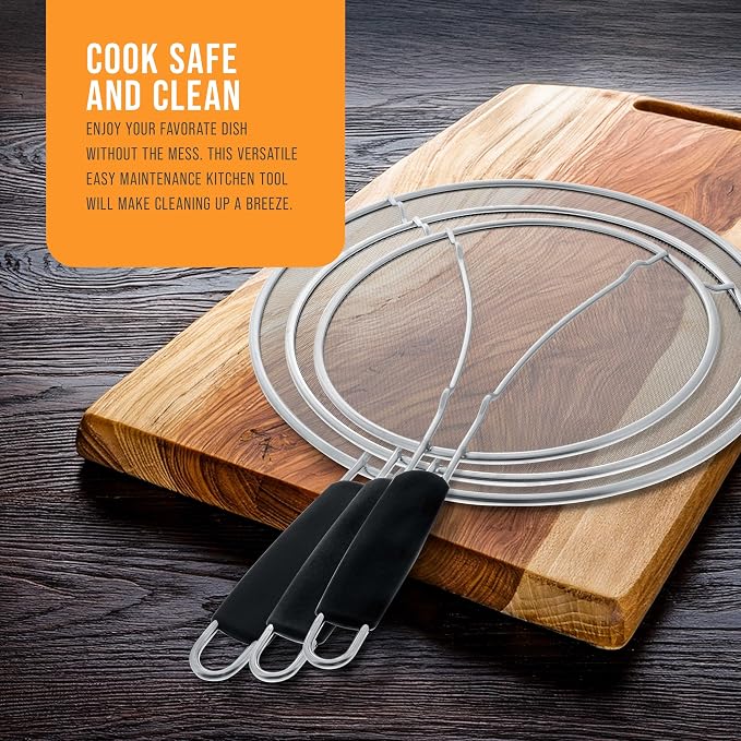 U.S. Kitchen Supply 3-Piece Stainless Steel Splatter Guard Set Fine Mesh Cover - Image 7