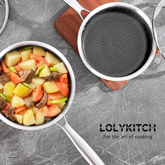 LOLYKITCH 2.5 QT Hybrid Tri-Ply Stainless Steel Non-Stick Saucepan - Image 5