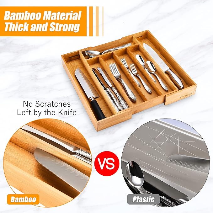 Bellsal Silverware Organizer Kitchen Drawer Organizer Expandable Bamboo Utensil - Image 4