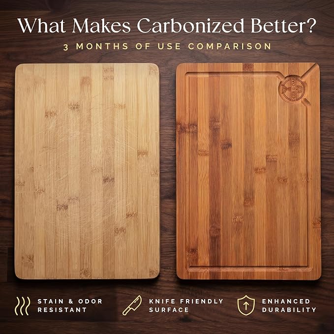 Pre-Oiled, Non Toxic 3-Piece Carbonized Bamboo Cutting Board Set, 500°F - Image 8