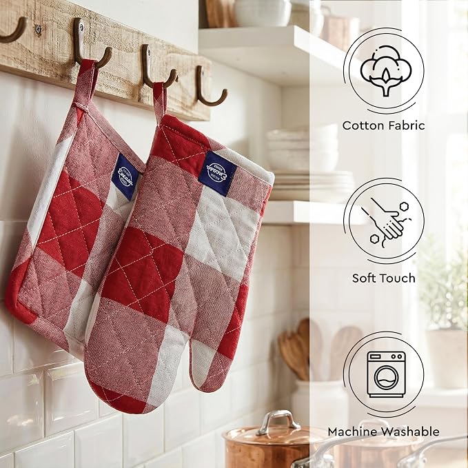 Encasa XO Heat Resistant 100% Cotton Oven Glove & Potholder Set - Image 3