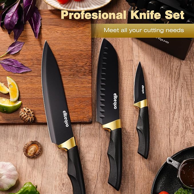 Knife Set With Block, Dishwasher Safe Kitchen Knife Set With Built-In Sharpener - Image 5