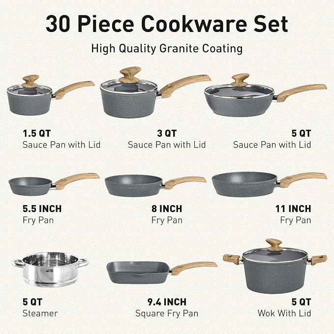 DishDelight Induction Pots and Pans Set Non Stick, 30 Piece Nonstick Kitchen - Image 6