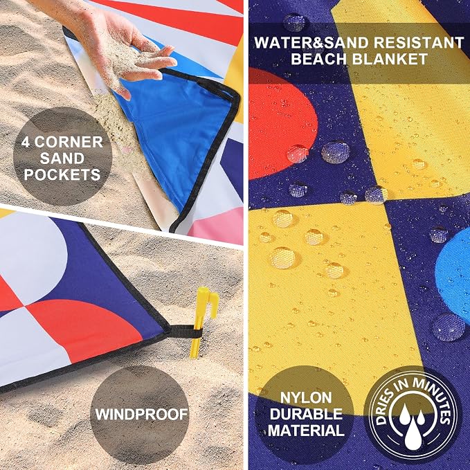 HIHOHO Beach Blanket Waterproof Sandproof Extra Large Beach Mat 79" X - Image 3