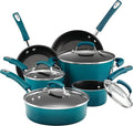 Rachael Ray Brights Nonstick Cookware Pots and Pans Set, 10 Piece, Marine Blue by RachaelRayKitchenware