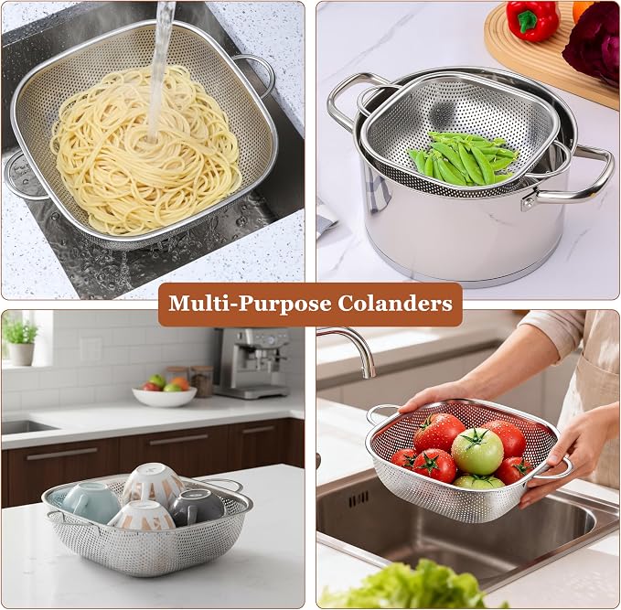 E-far 4QT Square Stainless Steel Colander - Image 4