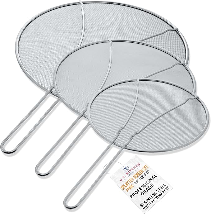 U.S. Kitchen Supply Set of 3 Stainless Steel Splatter Screen by USKitchenSupply