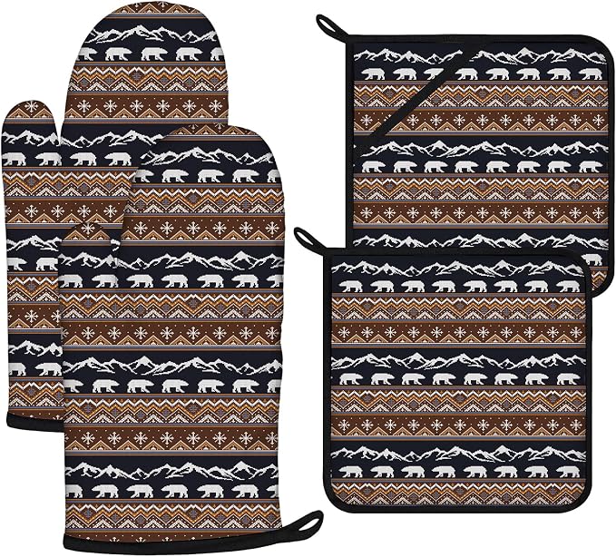Vintage Rustic Bear Oven Mitts and Pot Holders Sets 4Pcs, Extra Long Oven by VisittheDuibelproduct