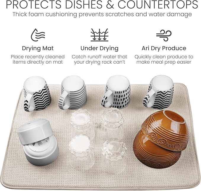 Bellemain XL Dish Mat 24" x 17" Microfiber Dish Drying Mat, Super absorbent - Image 5