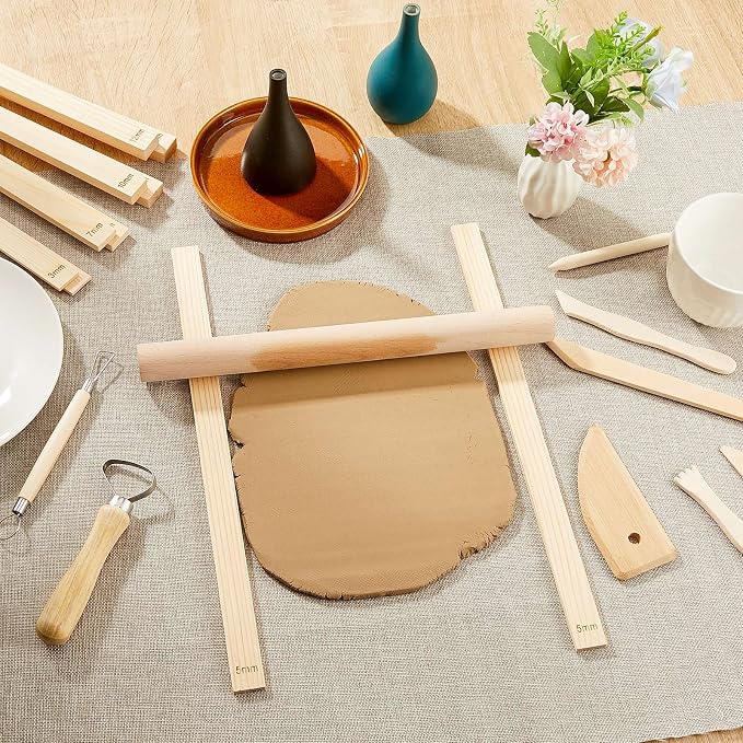 Sasylvia 10 Pcs Pottery Rolling Pin Guides Wood Teaching Rolling Mud Stick - Image 7