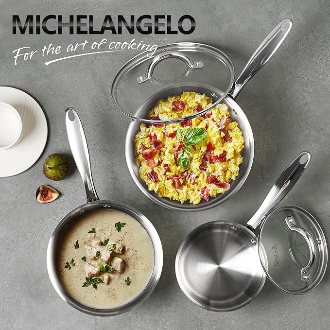 MICHELANGELO Saucepan Set 6pc, 18/10 Stainless Steel Sauce Pan - Image 7